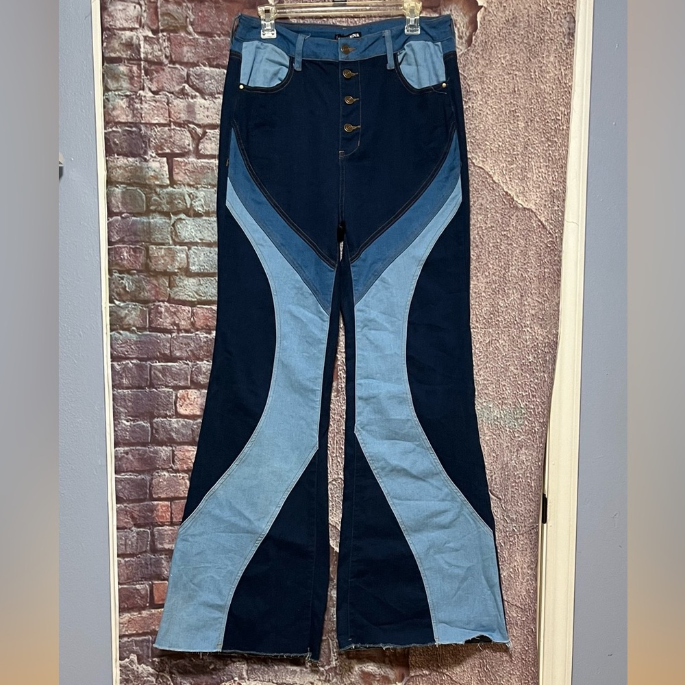 Fashion Nova "Devil in the Details" Patchwork Flare Jeans Size 15 NWT